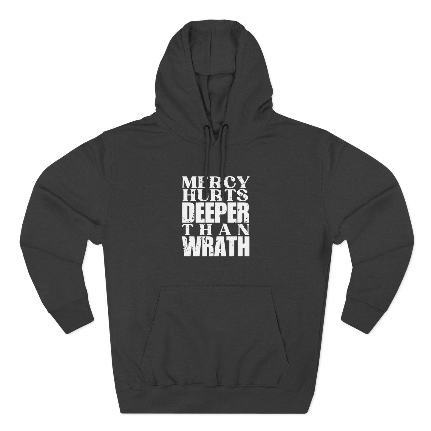 'Mercy hurts deeper than wrath' Three-Panel Fleece Hoodie - Unisex